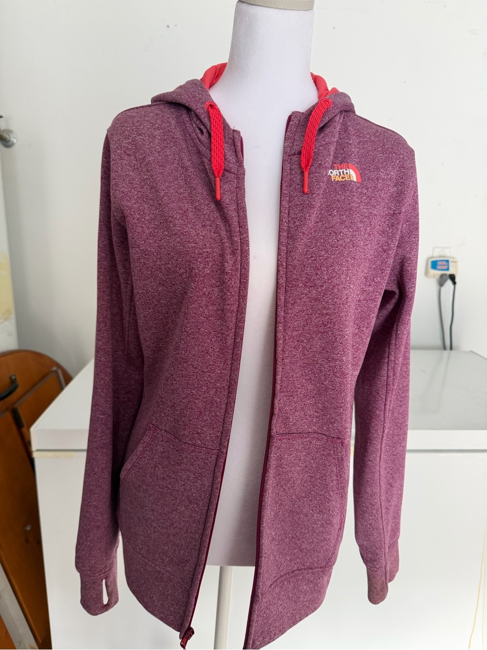 The North Face Women’s Heathered Plum Zip Hoodie with Coral Accents